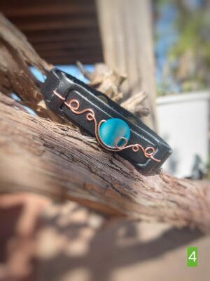 Leren armband met blauwe Abalone