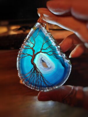 Blauwe Agaat Suncatcher met Tree Of Life