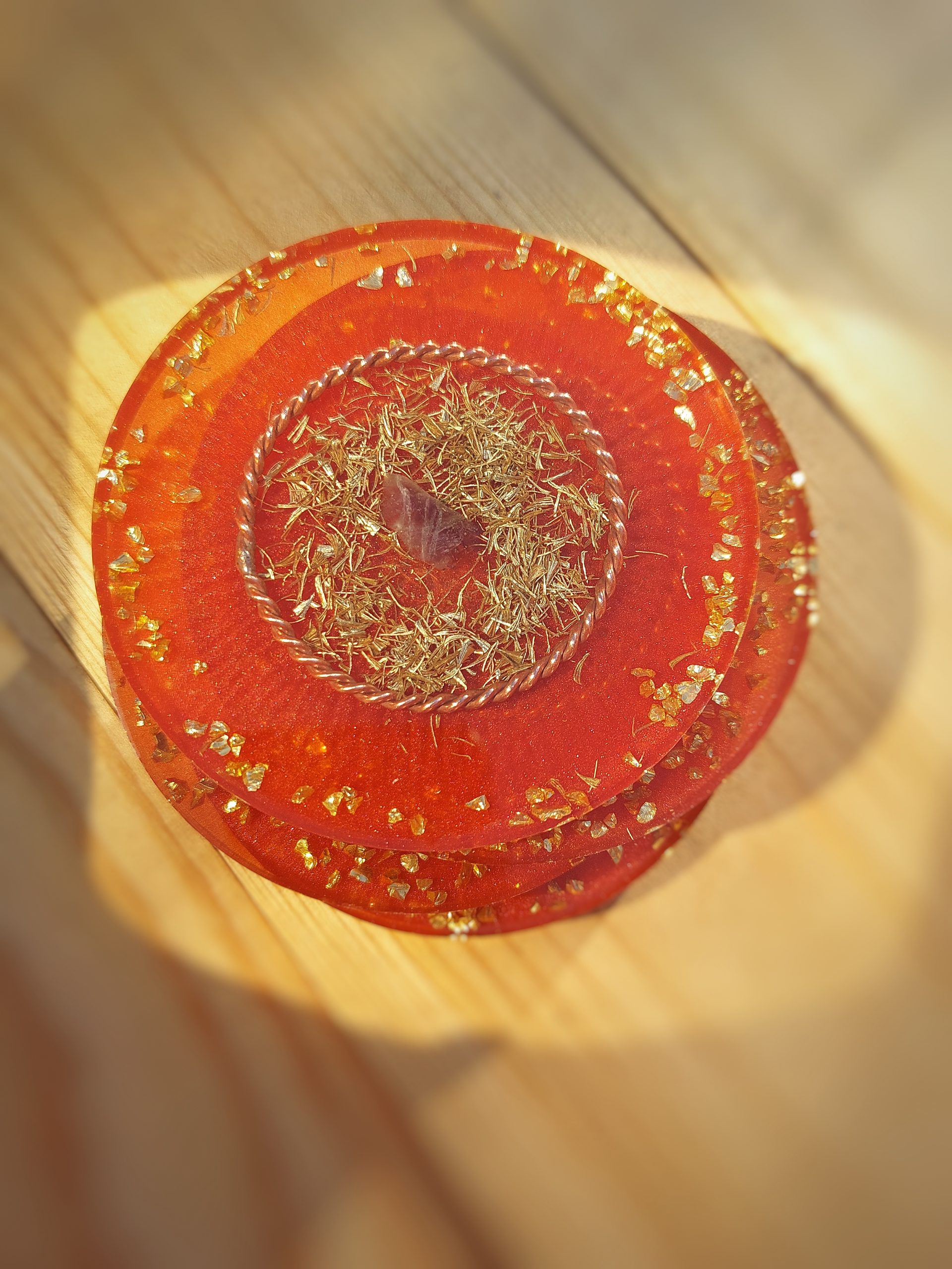 orgonite onderzetters amethist messing lost cubit 177mhz