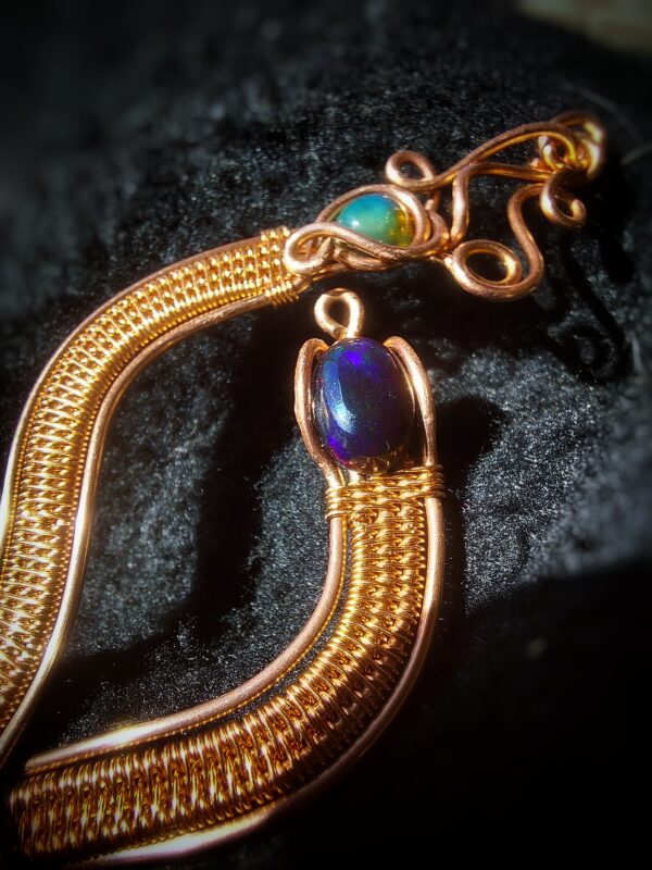 zwarte opal copper wirewrap handmade ethiopie hanger