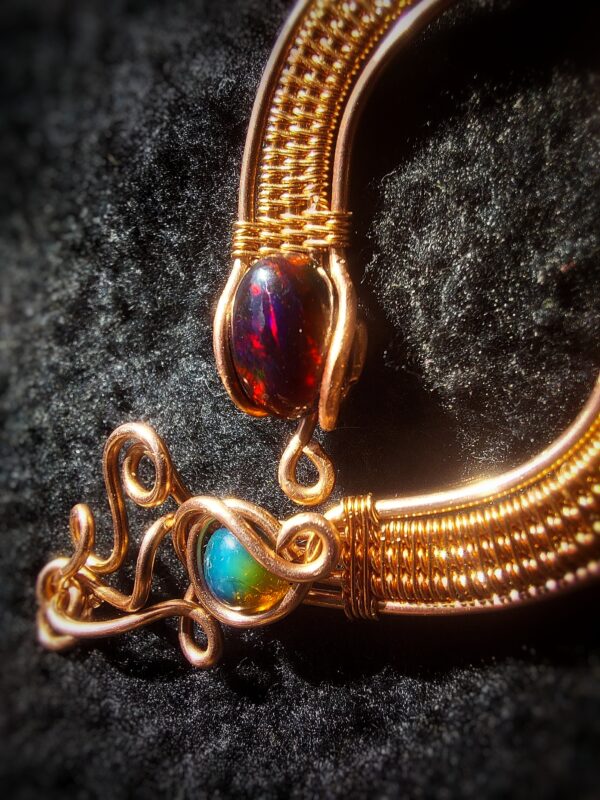 zwarte opal copper wirewrap handmade ethiopie hanger