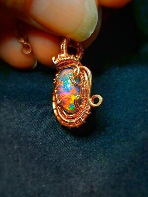 hanger opaal ethiopie koper draad hand made uniek (6)